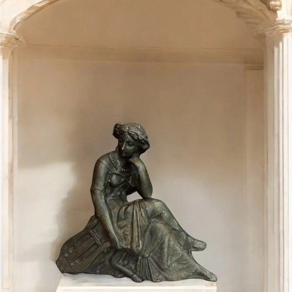 1880s Victorian Art Nouveau Sculpture of Muse with Harp - Picture 1 of 9